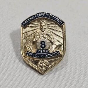 Vintage National Safety Council 8 Year Safe Driver Award Lapel Screw Back Pin